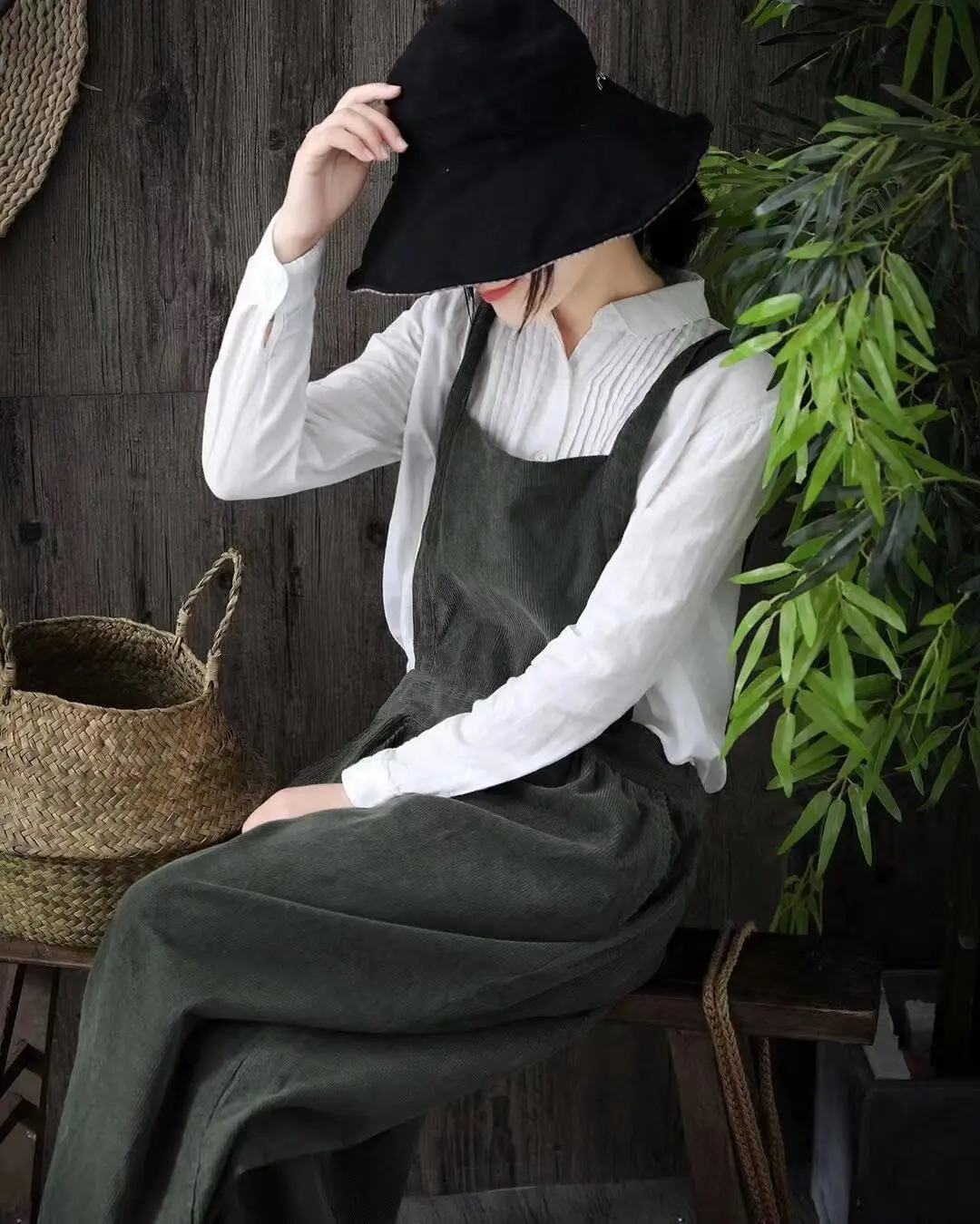 Corduroy pure color restoring ancient ways straps wide-legged pants of height comfortable leisure joker