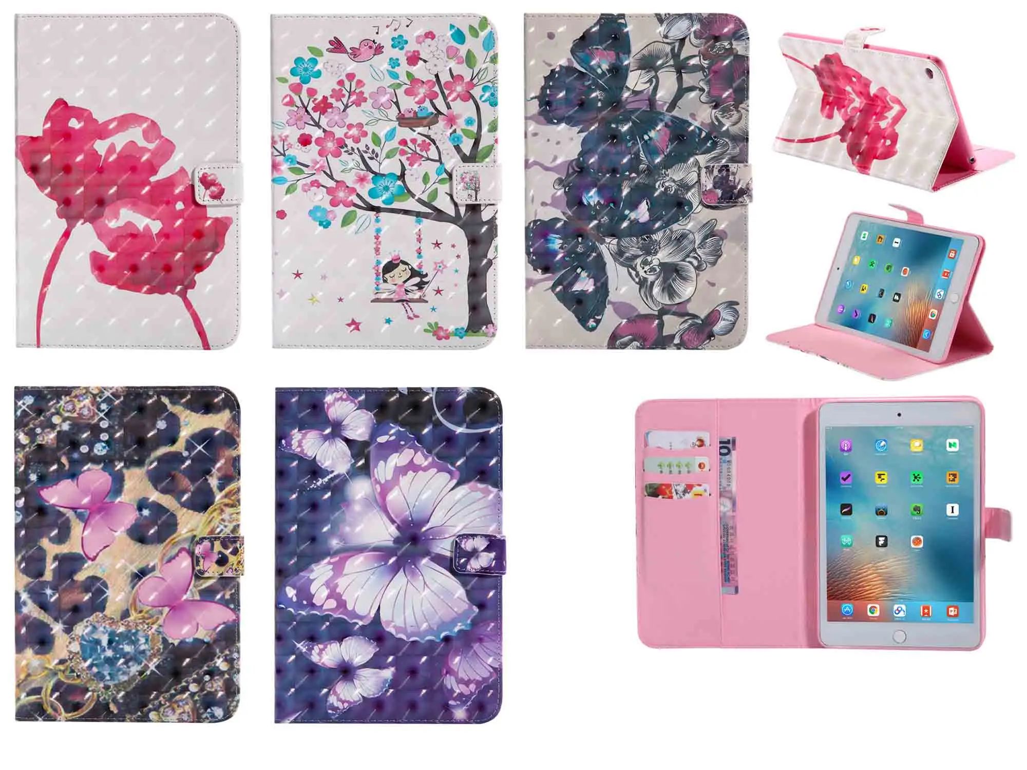 

New 3D Butterfly Tablet Case For Samsung t580 10.1 inch Flip Wallet Bag Stand Cover