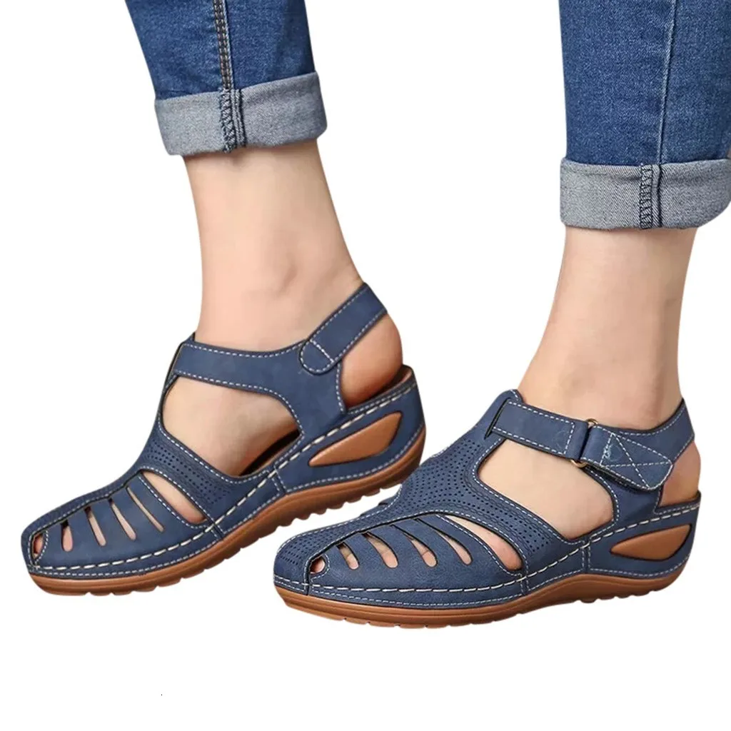 

2019 NEW summer sandals women flat Ladies Comfortable Ankle Hollow Round Toe Sandals Soft Sole Shoes sandalias mujer 2019