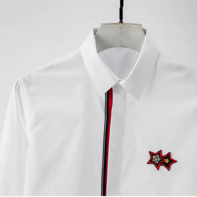Minglu мужские рубашки Роскошные Ленты Placket с длинным рукавом мужские s рубашки Двойная Звезда вышивка рубашки мужской большой размер 4xl тонкие мужские рубашки