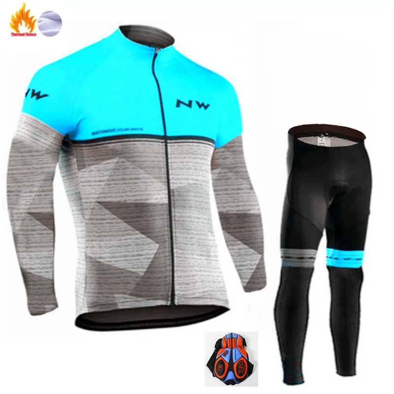 Winter Jersey Suit Зимние NW длинные велосипедные Джерси велосипед брюки мужские Ropa Ciclismo тепловой флис костюм для велосипеда Culotte одежда - Цвет: Winter Jersey Suit