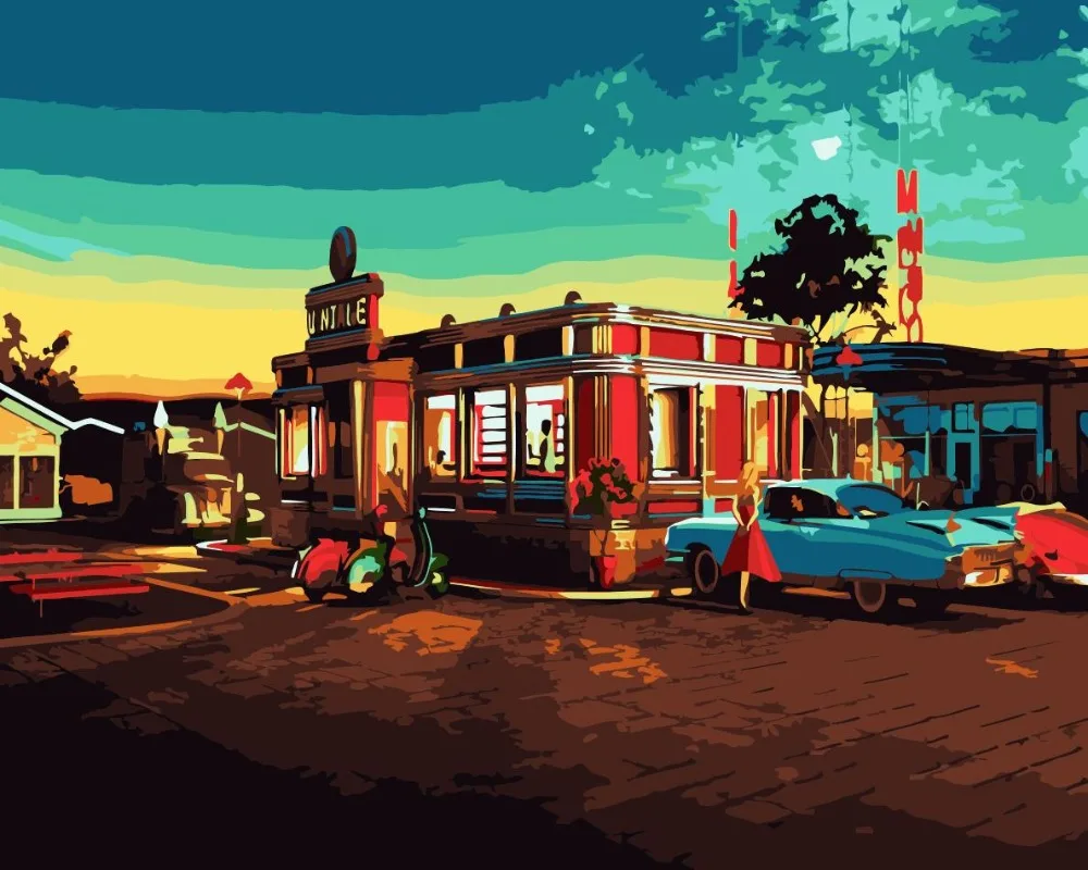 A car restaurant.DIY Coloring Paint By number Tools picture Beautiful Painting Numbers Surprise Gift art supplies dropship | Дом и сад