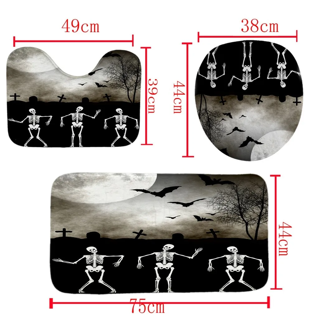Happy Halloween Cover Mat Set Bathroom Shower Curtain Mat Set Bathroom Shower Curtain Waterproof Fabric Curtain Four-Piece