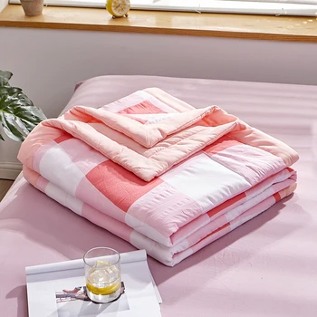 

Summer Washed Cotton Quilt Soft Breathable Cover Blanket Light Thin Stripe Printed Comforter Bed Cover Home Textiles Bed Linens