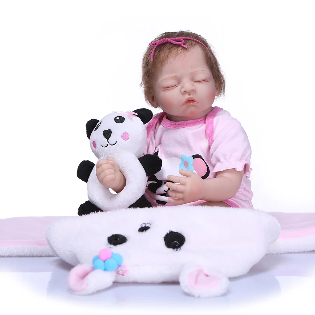 Soft Silicone 20 Inch Reborn Doll (Cloth Body) Fake Toddler Dress in  Pink Rompers - with Plush Blanket & Mini Panda Toy