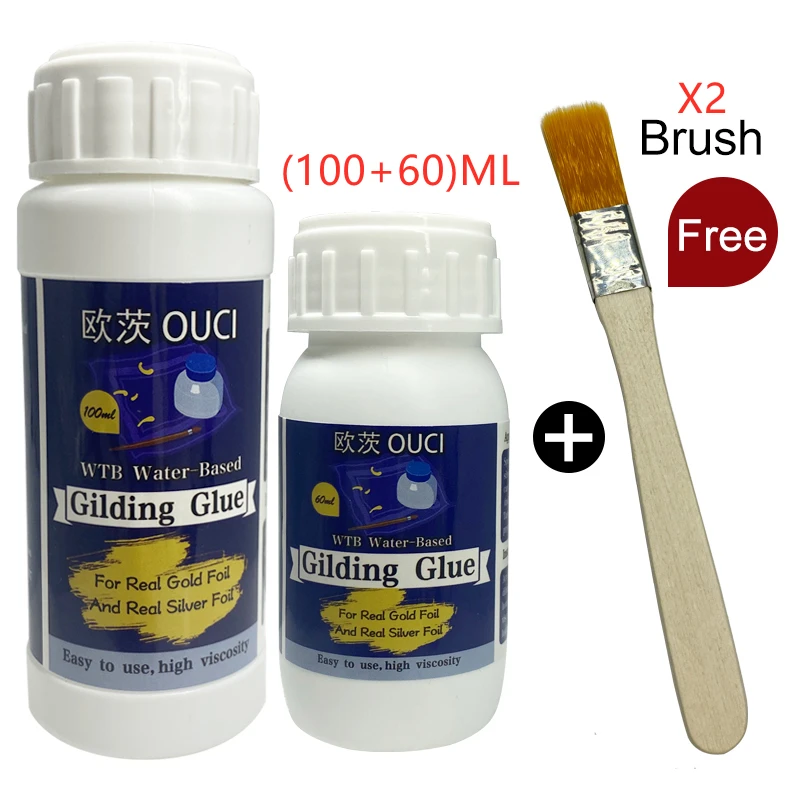 100ML/60ML Gilding Glue for Gold Leaf Foil Water-based Glue for Gold Foil Sheets Gilding Adhesive For Real 24k Gold Leaf 