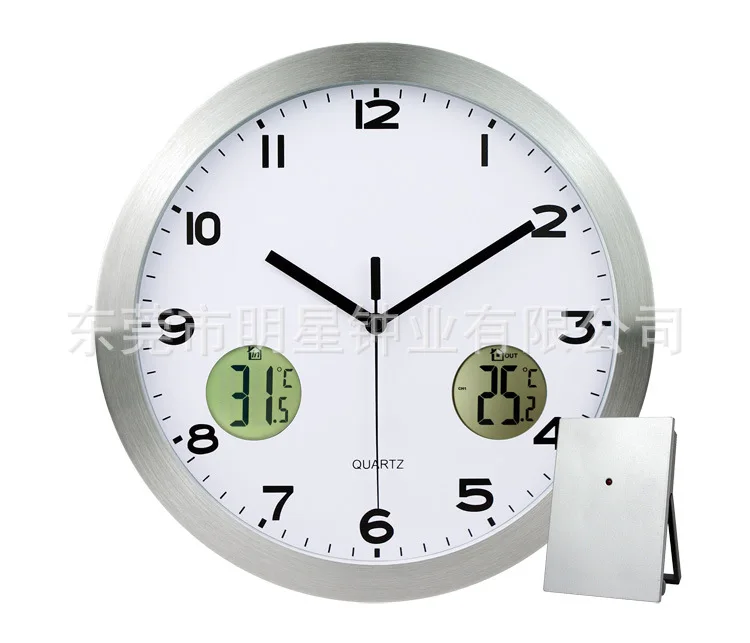 12-Inch Metal Multi-functional Home Wall Clock LCD Display Indoors And Outdoors Temperature Weather Mute Wall Clock