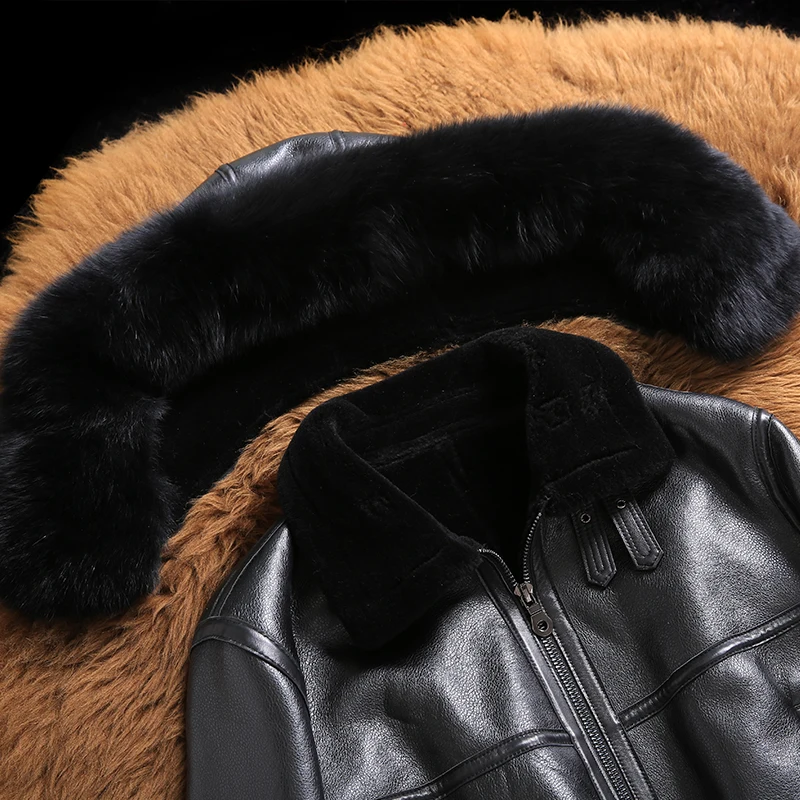 Натуральная кожаная куртка с натуральным лисьим мехом на капюшоне, овечья шерсть пальто с мехом зимняя куртка Для женщин Дубленка женские куртки 118