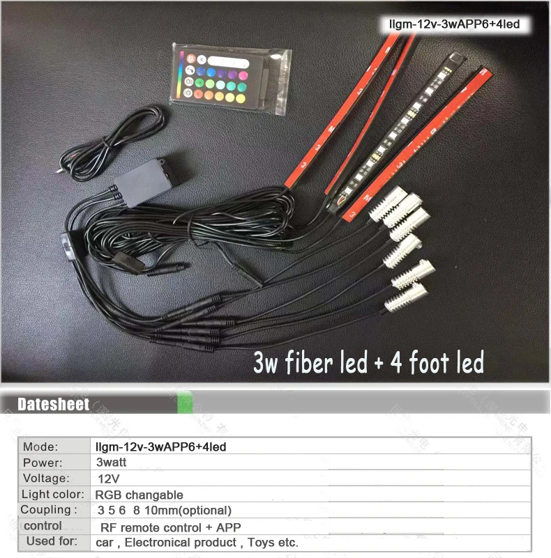 Motor de Luz com Controle Uso do Carro Controle 3w Multi Cor Rgb Fibra Óptica Led App - ir 12v 5 de luz com controle app uso do carro