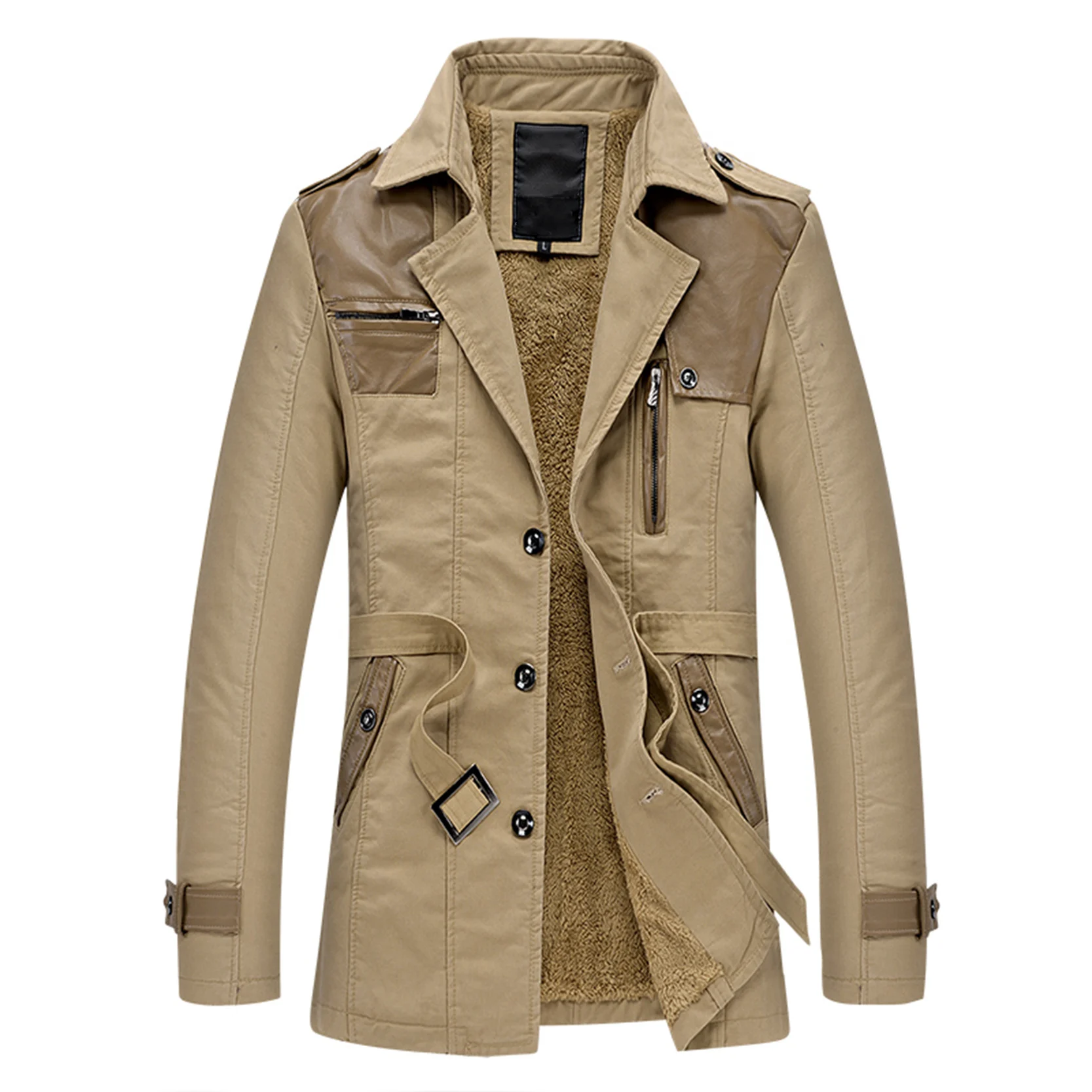 M-4XL,, Тренч, мужское повседневное модное длинное пальто, ветровка, пальто, Мужская одежда, осень-зима, тренд - Цвет: Хаки