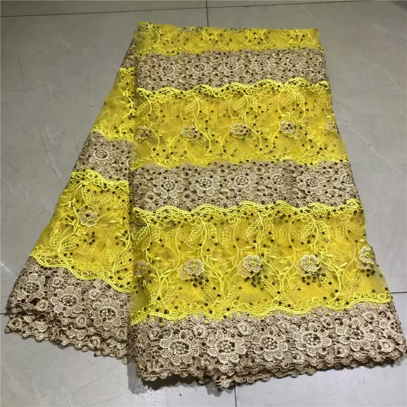 

Yellow High Quality Nigerian Guipure Lace African Cord Lace 2019 African Guipure Cord Lace Fabric For Party Dress