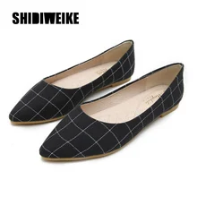 Сезон весна-лето; дышащие туфли на плоской подошве с острым носком; женские неглубокие повседневные туфли; удобные водонепроницаемые мокасины в мелкую клетку; R143