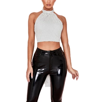 

Women's Summer Polka Dot Printed Sleeveless Top Sexy Backless Exposed Navel Halter Vest (S/M/L)