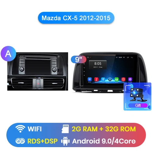 WIFI 2-32GB Junsun V1 2G+ 32G Android 9,0 для Mazda CX5 CX-5 CX 5 2012- автомобильный Радио Мультимедиа Видео плеер навигация gps 2 din dvd - Цвет: WIFI 2-32GB