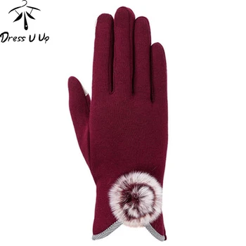 

DRESSUUP 2019 New Plus Velvet Warm Gloves Winter Ladies Riding Buttons Pompom Gloves Touch Screen Fashion Windproof