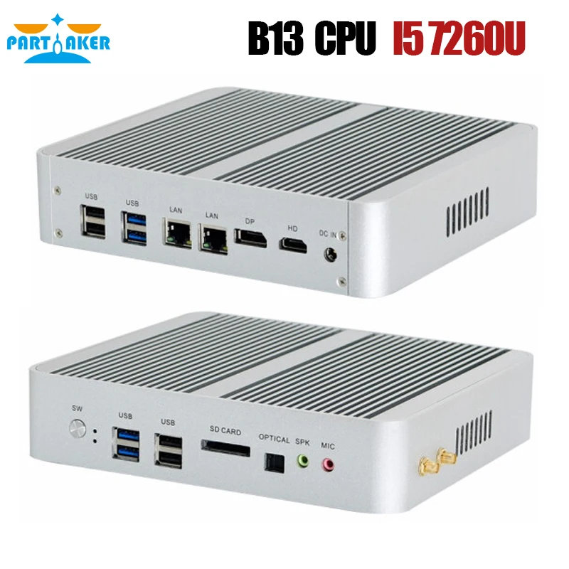 Мини-компьютер без вентилятора i7 8550U/7560U i5 8250U/7260U/i3 8145U 2* DDR4 Msata+ M.2 SSD Micro PC Win10 Pro Barebone HTPC Nuc VGA HDMI - Цвет: i5 7260U 7267U DDR4
