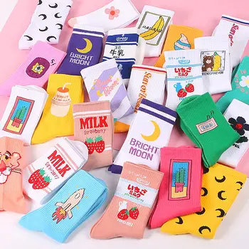 

5pairs of Japanese Harajuku style fashion women socks kawaii banana cactus rocket pink leopard cute girl socks happy women socks