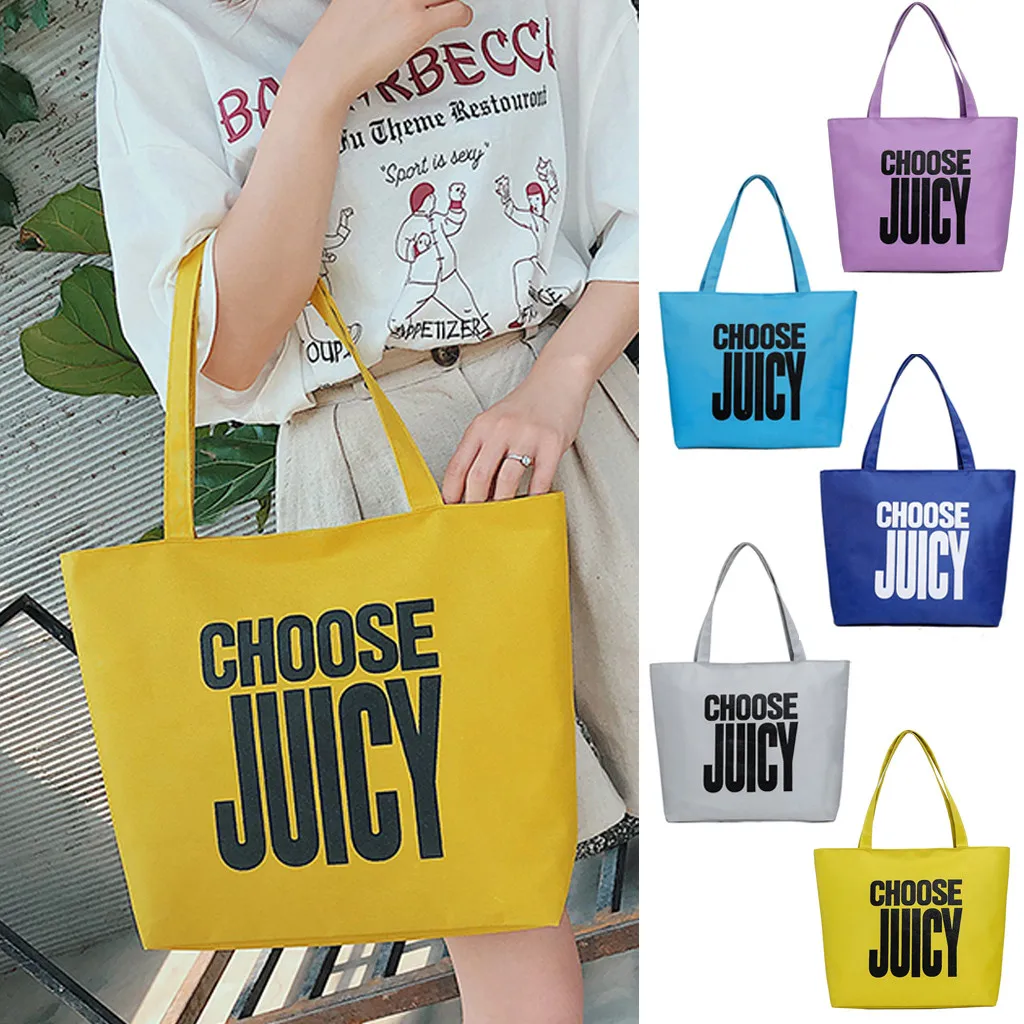Модные футболки с буквами и Сумки-холсты Для женщин Карамельный цвет многоразовая сумка для покупок на ручке, с молнией ткань сумки bolsas reutilizables#57