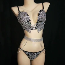 Одежда для танцев на шесте, для ночного клуба, певица, костюм ГОГО танцора, стразы, комплект бикини, бюстгальтер для взрослых, сценический костюм для женщин, для выступлений, VDB1127