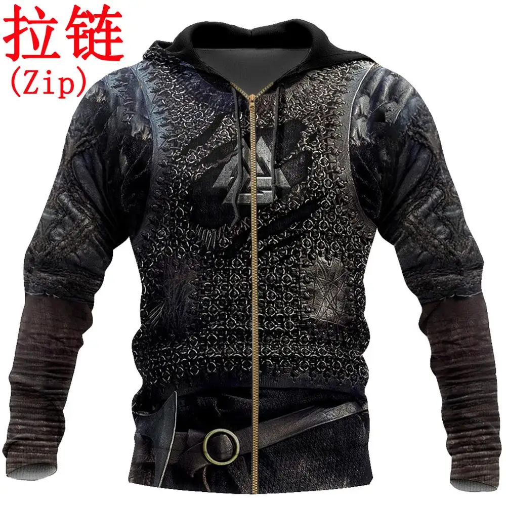 Armor Tattoo Valknut 3D Printed Men hoodies Harajuku Fashion Sweatshirt Cosplay costume Unisex Casual jacket Zip Hoodie WJ003