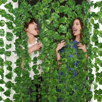 

5Pcs 2.3M Artificial Green Leaf Garland Plant Vine Fake Foliage Flower Plastic Rattan String Wedding Party Home Garden Decor