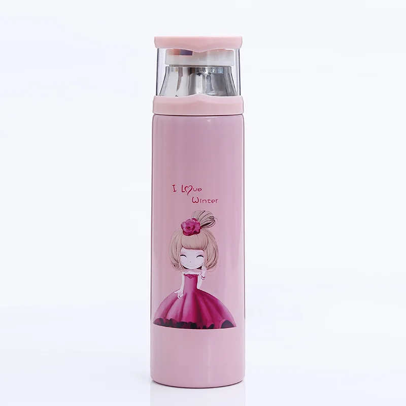 Girl pink 350/500 мл Термос с двойными стенками из нержавеющей стали для воды, вакуумная Милая мультяшная Термокружка, рождественский подарок для детей - Цвет: Girl pink