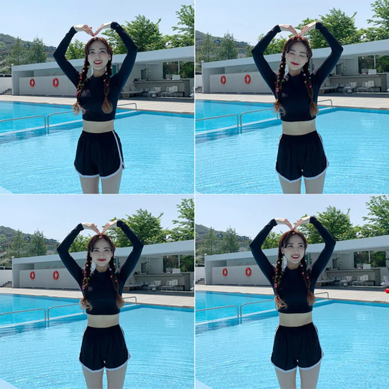 

Swimming Suit Women's Belly Covering Slimming Conservative South Korea INS-Style 2019 New Style Long Sleeve Split Type Fairy Sty