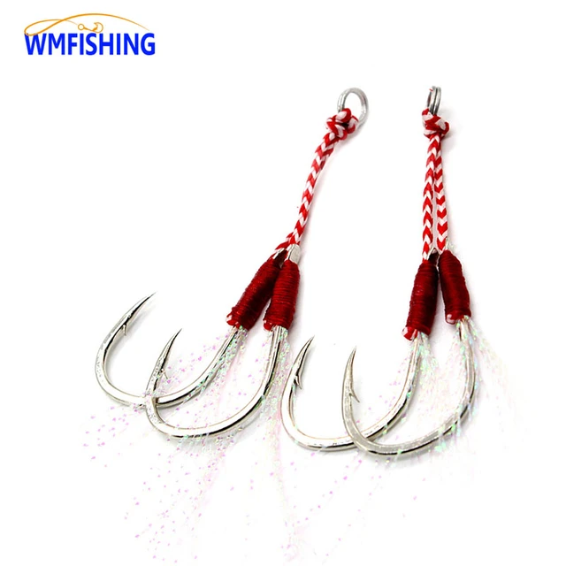 10Pair/20pai Assist Hook Split Ring JigLure Jigging Fishjig Double Pair  Barbed Assist Hooks Pesca Peche