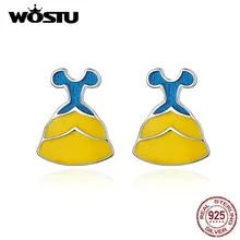 WOSTU, сказочное платье принцессы, серьги-гвоздики, 925 пробы, серебряные, маленькие серьги для женщин, девочек, свадебное, роскошное ювелирное изделие CQE612
