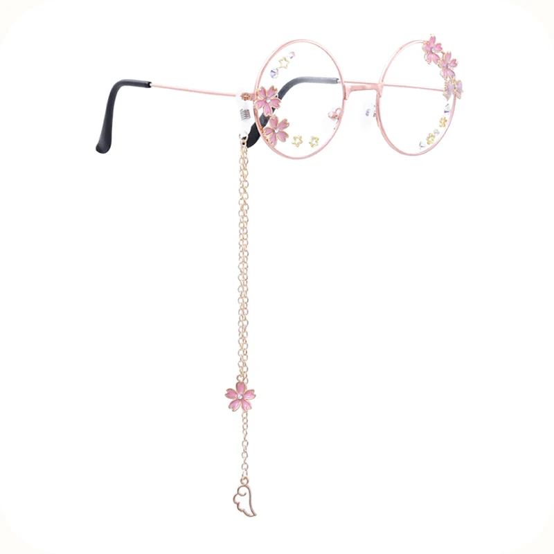 Милая Подвеска очки в стиле Лолиты с милым цветком вишни, мягкие японские очки с бантом для девочек, круглая оправа, рамка для очков, аниме, косплей, выставка