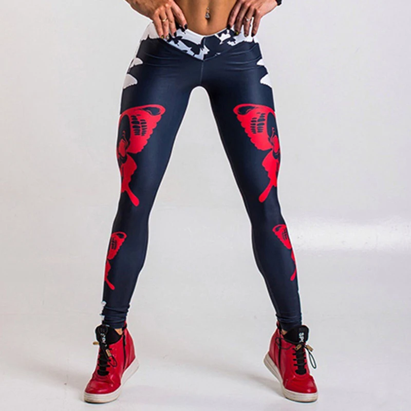 Женские леггинсы с принтом бабочек Kaminsky черные брюки высокой талией сексуальные