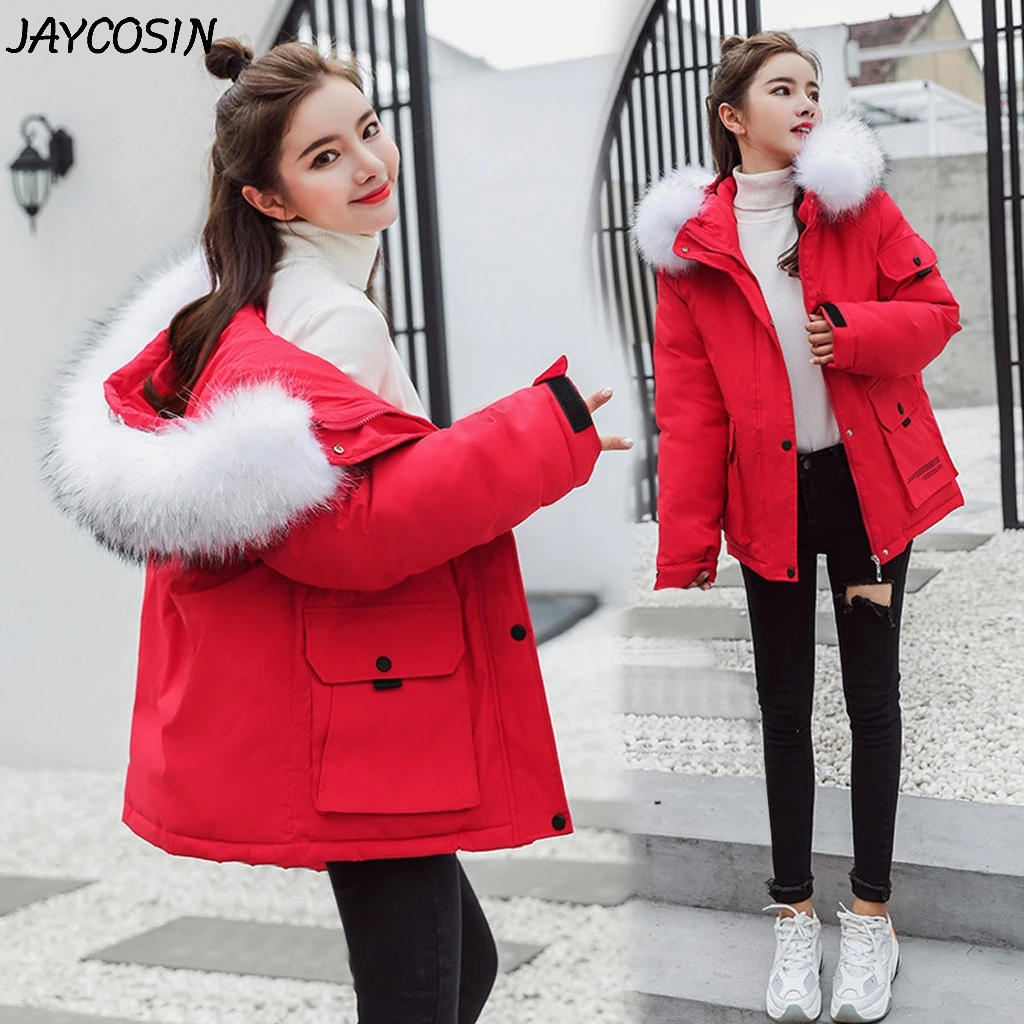 JAYCOSIN, Женская парка, пальто, однотонный пуховик с хлопковой подкладкой, на молнии, карманы, искусственный мех, воротник с капюшоном, пальто, зимние теплые куртки, верхняя одежда, пальто