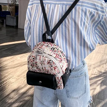 

2019 Fashion backpack women Outdoor Simple Zipper Contrast Color Wool Backpack Travel Bag mochila mujer рюкзак женский#B20