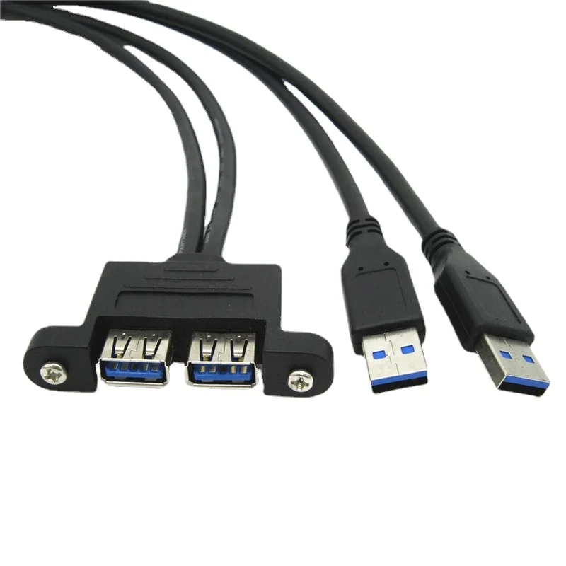 High Speed Dual Port Usb 3.0 Male To Female Screw Lock Panel Mount Extension Expansion Bezel Data Cable Cord 0.3m/0.5m/1m/1.5m |