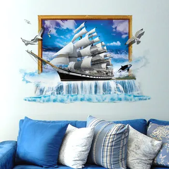 

3D Wall Stickers Sailboat Creative Self-adhesive Wallpaper Living Room Sofa Background Wall Room Decoration Mural Wall Art