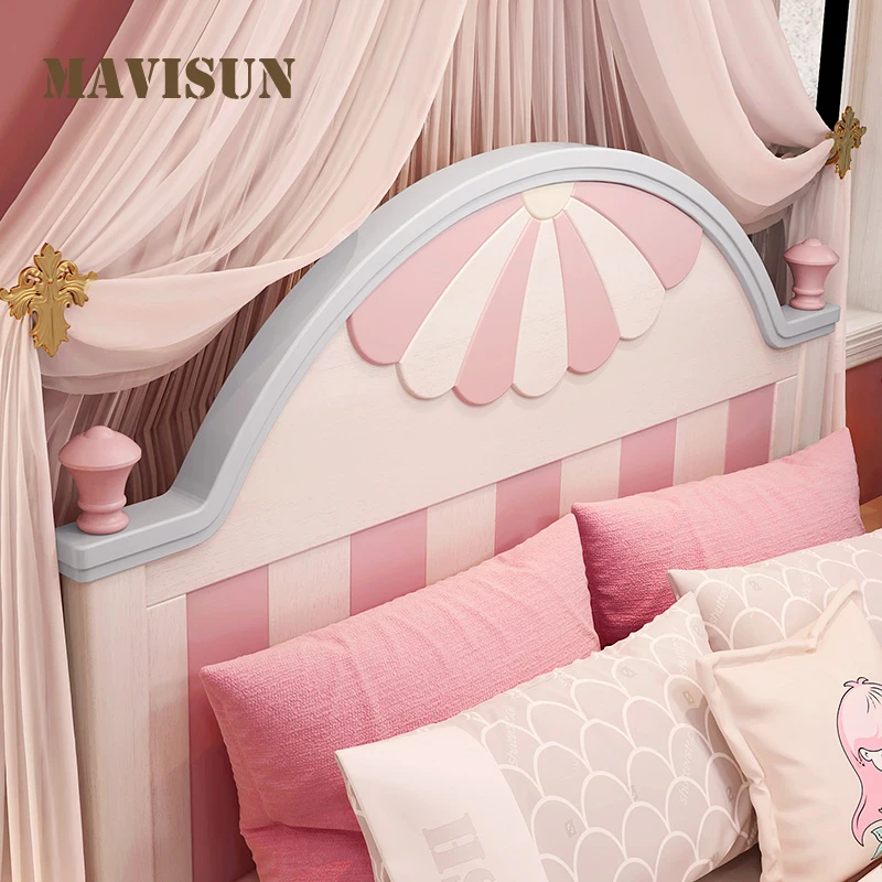 St. Tisbourg Pink Children's Bed Solid Wood Princess Mediterranean Solid Wood Bed Girl Daughter Room Girl Bedroom Furniture