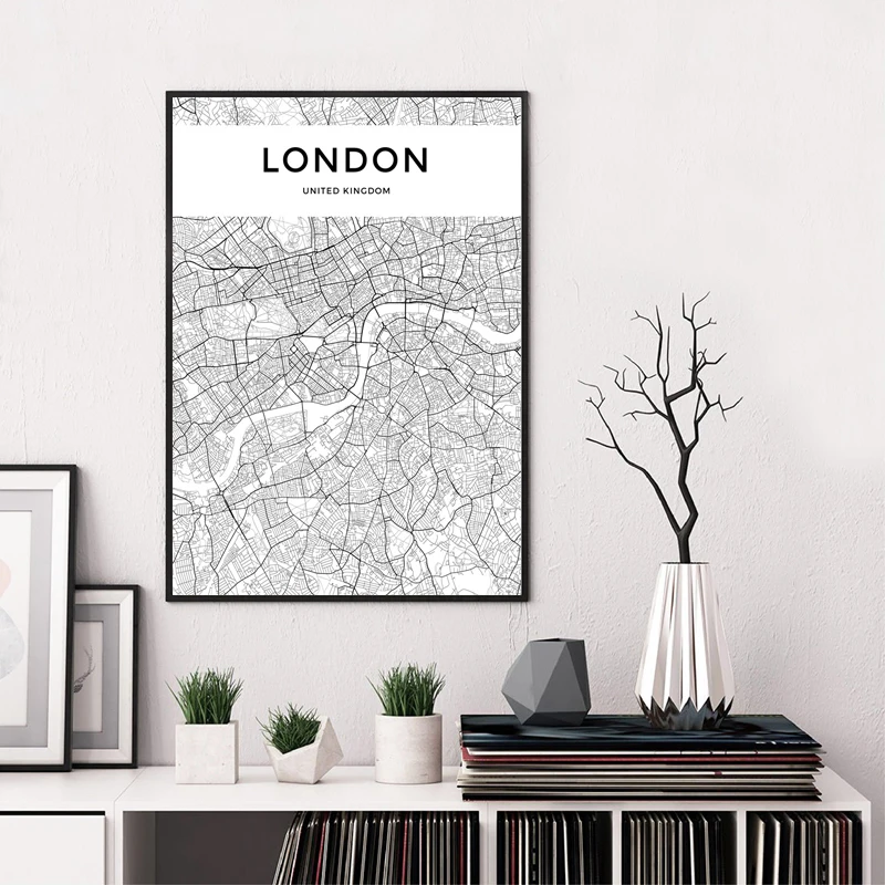 На заказ, Современная черно-белая карта городов мира, Лондона, Парижа, Нью-Йорка, плакаты, Рим, Карта города, печать на холсте