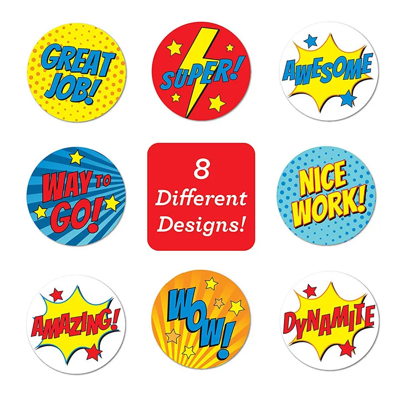 50-500pcs Stickers Super Hero Reward Stickers 8 Super Hero Designs cute Students Kids and Teachers stationery sticker