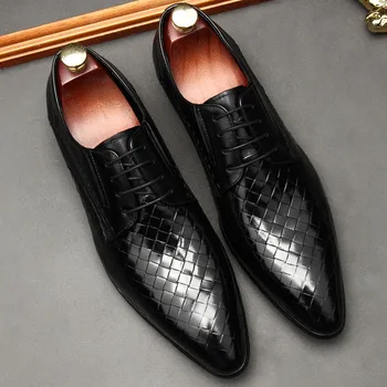 

Oxford Shoe For Men Genuine Leather Men Shoes Black Brown Fashion Casual Pointed Toe Formal Business Male Wedding Dress Shoes