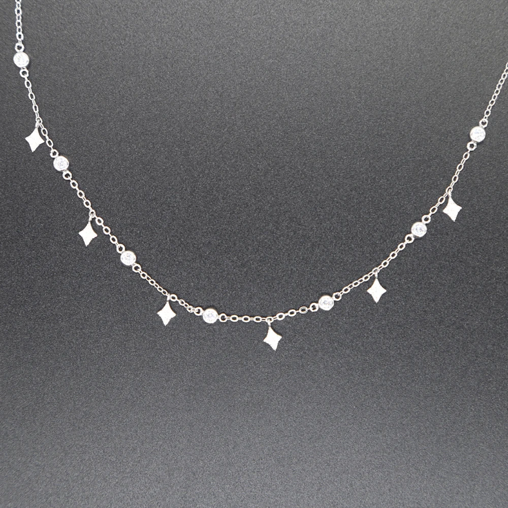 cz link chain triangle drop charm 925 sterling silver women choker bridal gift Star charm sparling statement choker necklace