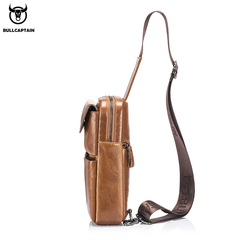 BULLCAPTAIN New Multifunctional Messenger Bags Men's Casual Crossbody Bags Short Trip Bag Retro Chest Bag For Men Leather Bages