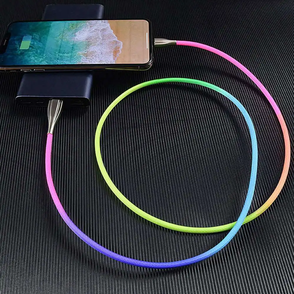 Leaf Rainbow Color USB Cable For iPhone 11 Pro Max XR 7 8 Micro USB Cable For Samsung Xiaomi Huawei Type C Cables Date Cords