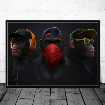 

Dark Wise 3 Monkeys Animal Picture Canvas Wall Art Posters And Prints Gorilla Painting Home Decor Living Room Cuadros Decoration