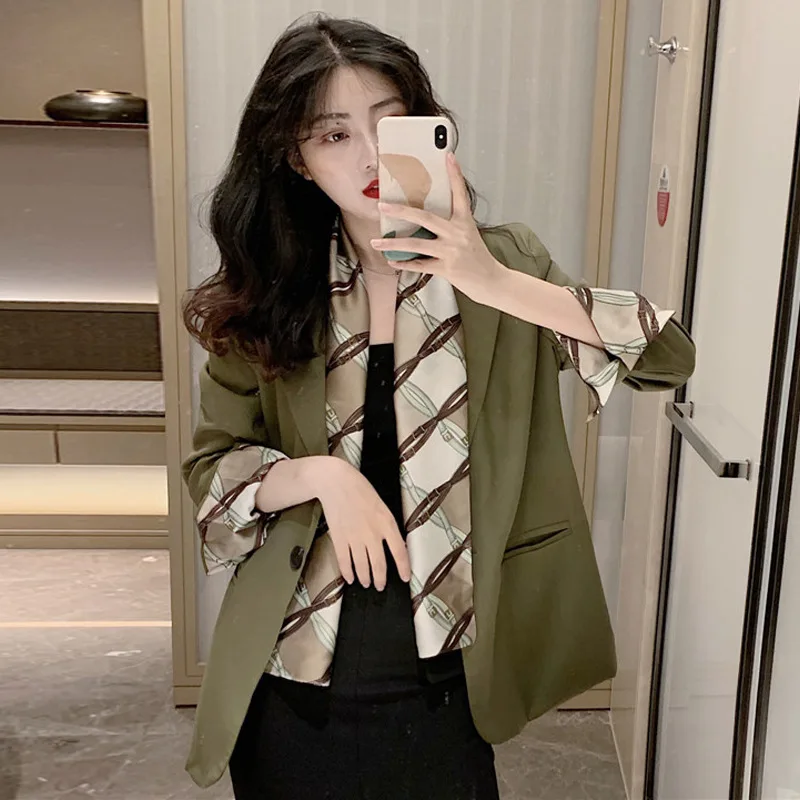 

Retro Hong Kong Style Tie Small Suit Coat Women's 2019 Autumn Clothing New Style Fashion Loose Mid-length Blazer Fashion