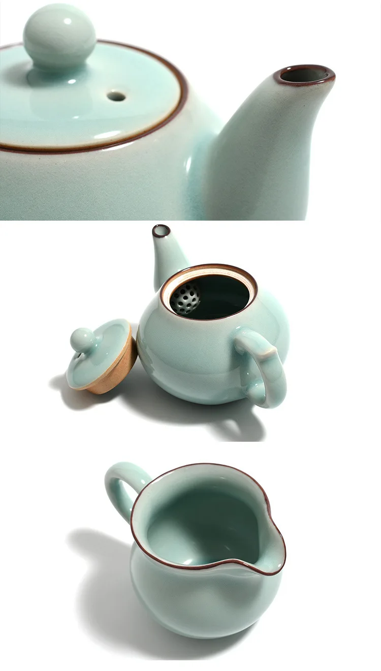 Longquan Celadon чайный сервиз ручной работы, литой керамический чайный сервиз, весь набор, 10 головок, керамическая чайная посуда, изысканная подарочная коробка