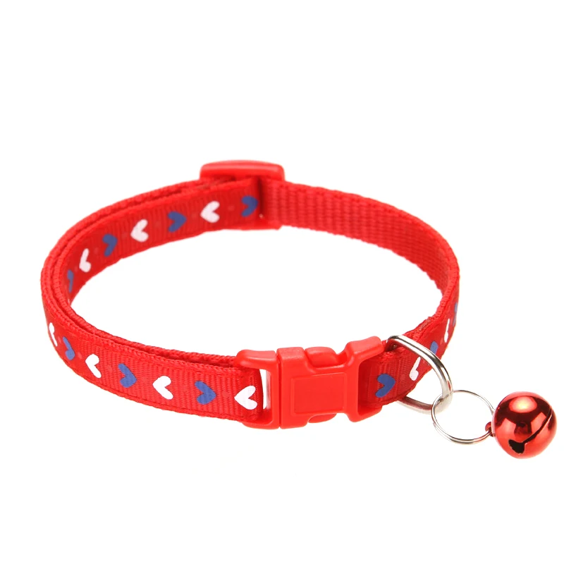 

1pc Cat Dog Collar With Bell Love Heart Print Neck Strap Polyester Adjustable Buckle Kitten Puppy Pet Leash Animal Accessories