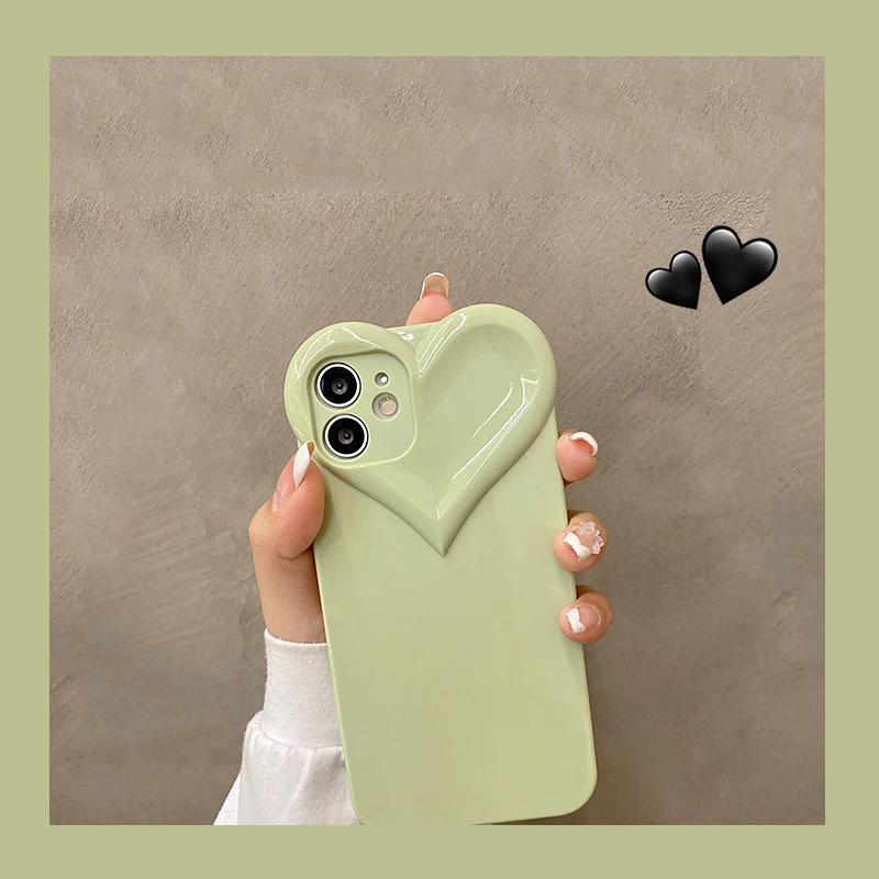 thumbnail image 1 of 3D Love Heart Cute Phone Case For iPhone 14 11 12 13 15 Pro Max X XR XS 7 8 Plus Candy Color Solid Soft Silicone Tpu Back Cover, 1 of 5