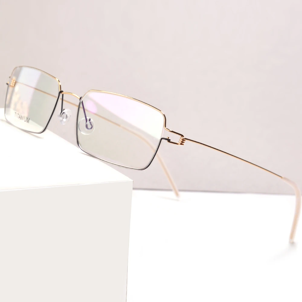 

Denmark Designer Brand Titanium Screwless Square Eyeglasses Frame for Men Medical Aviation Hypoallergenic Super Light Eyewear