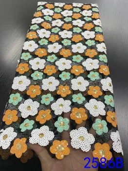 

multi-color Latest African Laces 2020 Organza Lace Fabric With Sequin Sequence Lace Fabric African High Quality Lace NA2586B-2