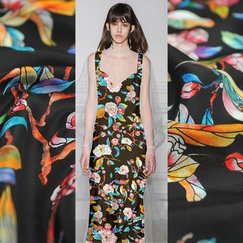 

Mulberry silk crepe de chine fabric cloth per meter 14mm 112 cm wide drape printed clothing dress fabric wholesale silk cloth